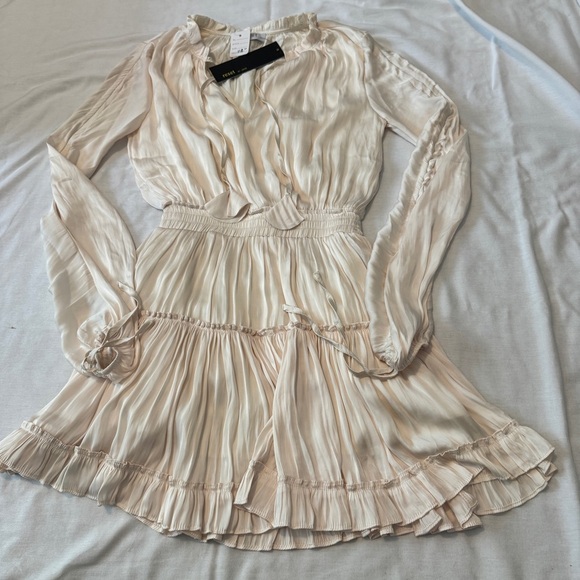 NEW Reset by Jane Small Ivory Satin Mini Dress ~ Feminine Party Ruffle Hem - Picture 3 of 8